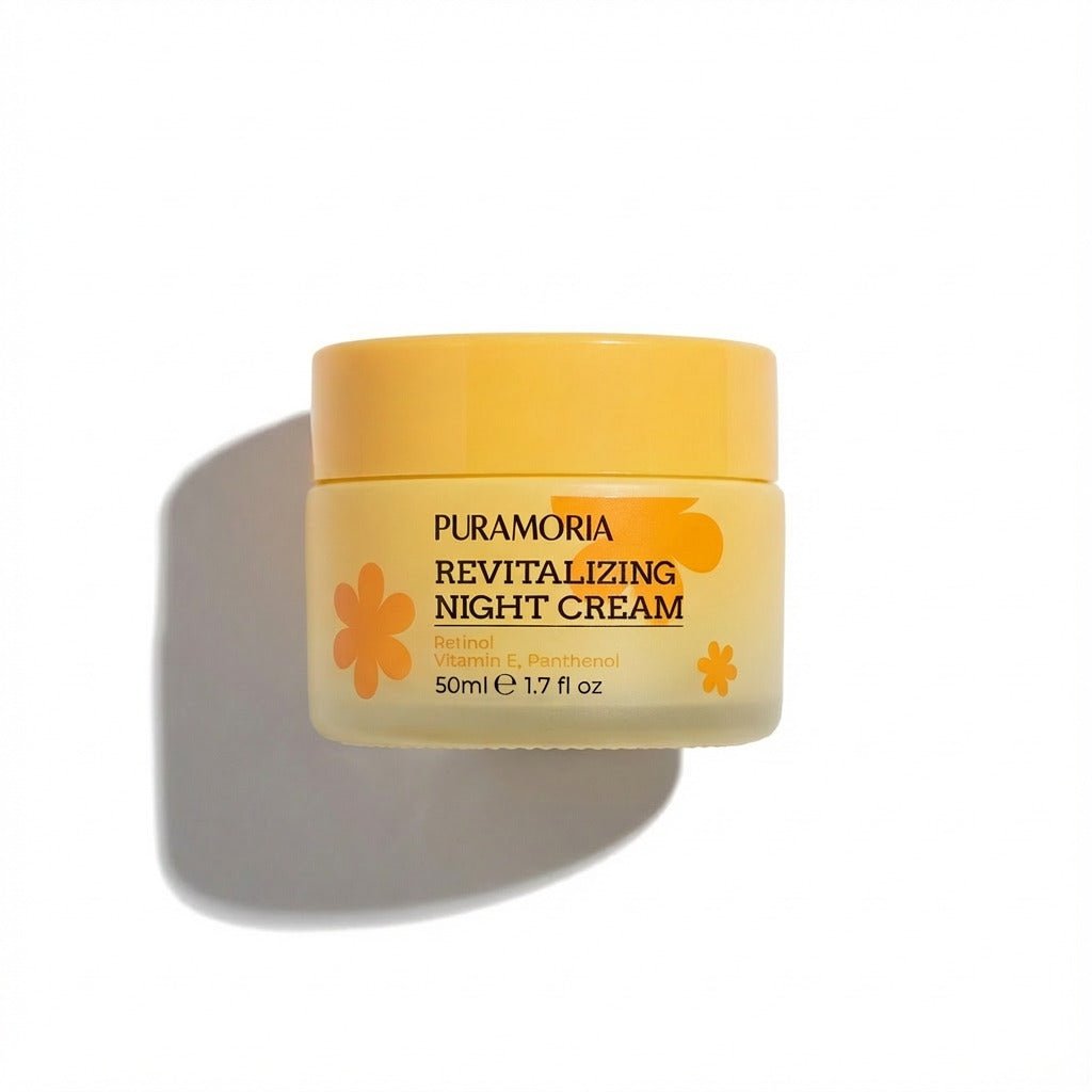 PURAMORIA Retinol Revitalizing Night Cream jar on a clean white background.