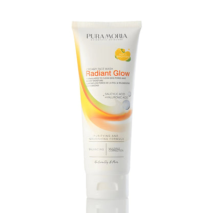 Puramoria BHA Hyaluronic Acid Facial Cleanser bottle, gentle exfoliating cleanser for oily and acne-prone skin.