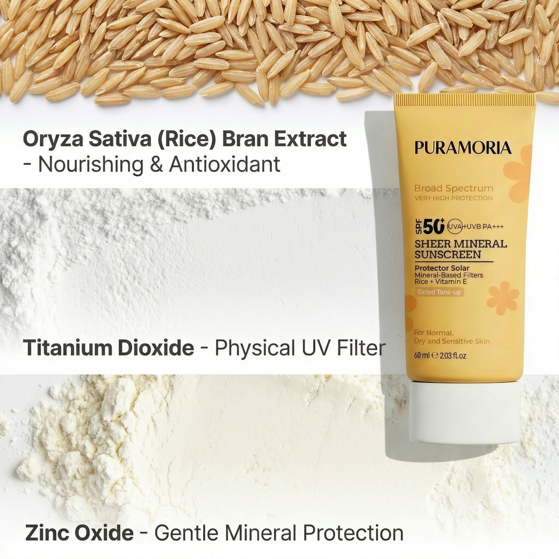 Rice Tinted Mineral SPF50+ Sunscreen - PURAMORIA